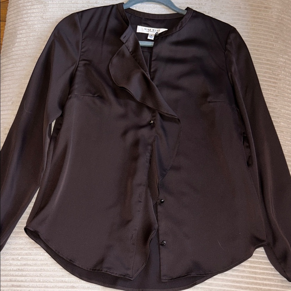 Nine West Dark Brown Ruffled Blouse